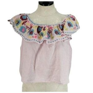 Velzera Women's Floral Embroidered Pink Cotton Off Shoulder Blouse Size‎ Large
